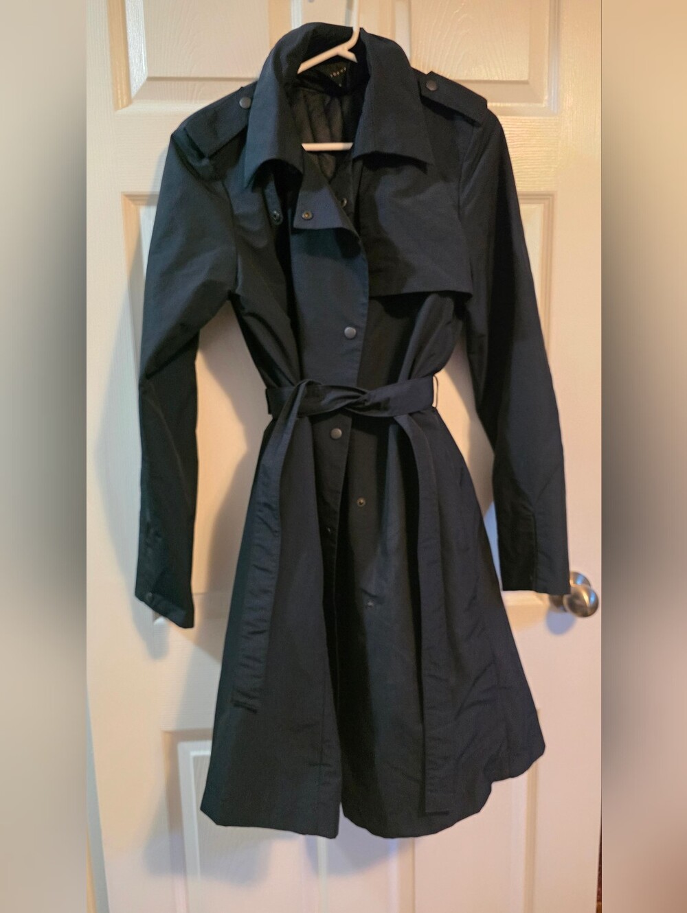 Theory Navy Belted Trench Coat